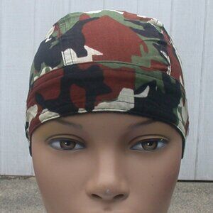 Biker Camo Du-Rag GREEN BLACK BROWN Cotton Motorcycle Skull Cap